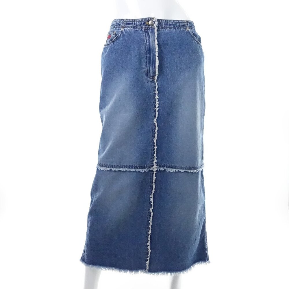 Vintage Ralph Lauren Jeans Patchwork Denim Maxi Skirt Raw Hem 1990s Y2K Size 6